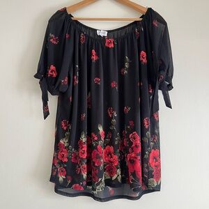 Black floral sheer off the shoulder top, Siren Lily, size 2X